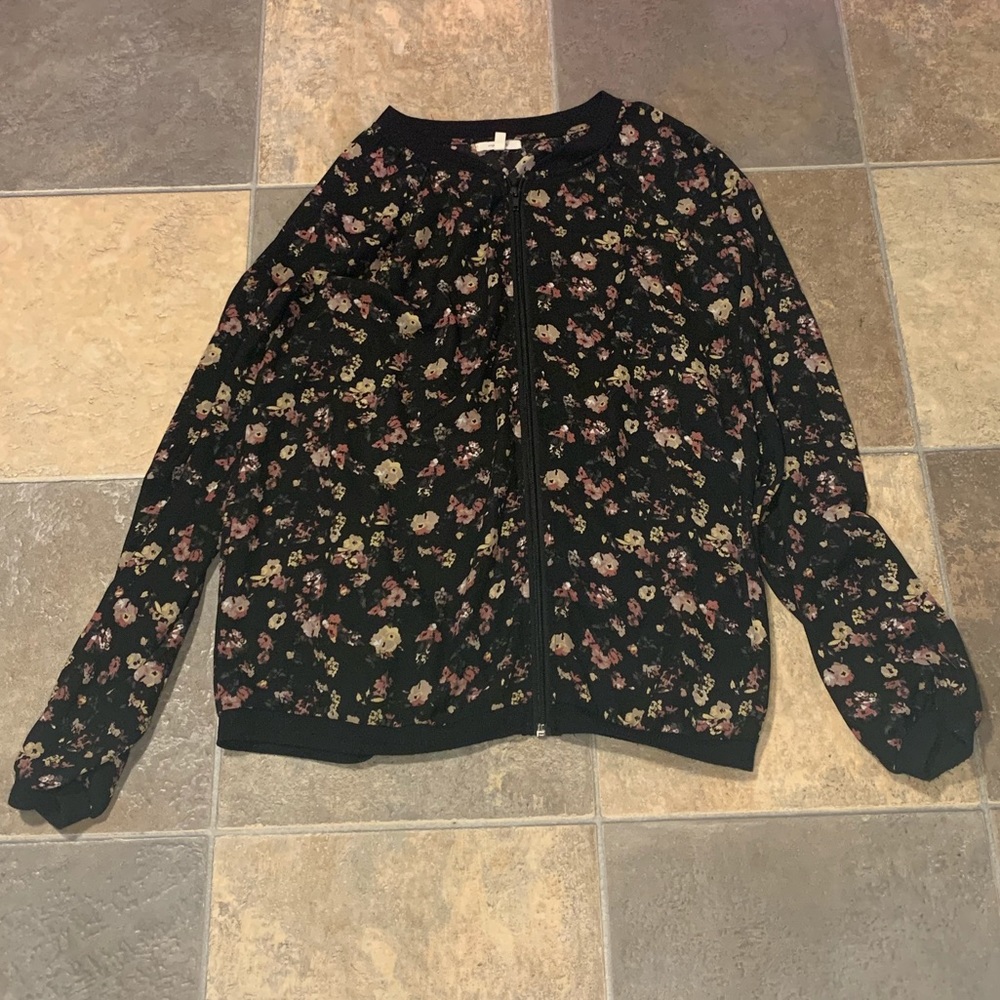 MAURICES SHEER ZIP UP FLORAL JACKET WOMENS SIZE 0